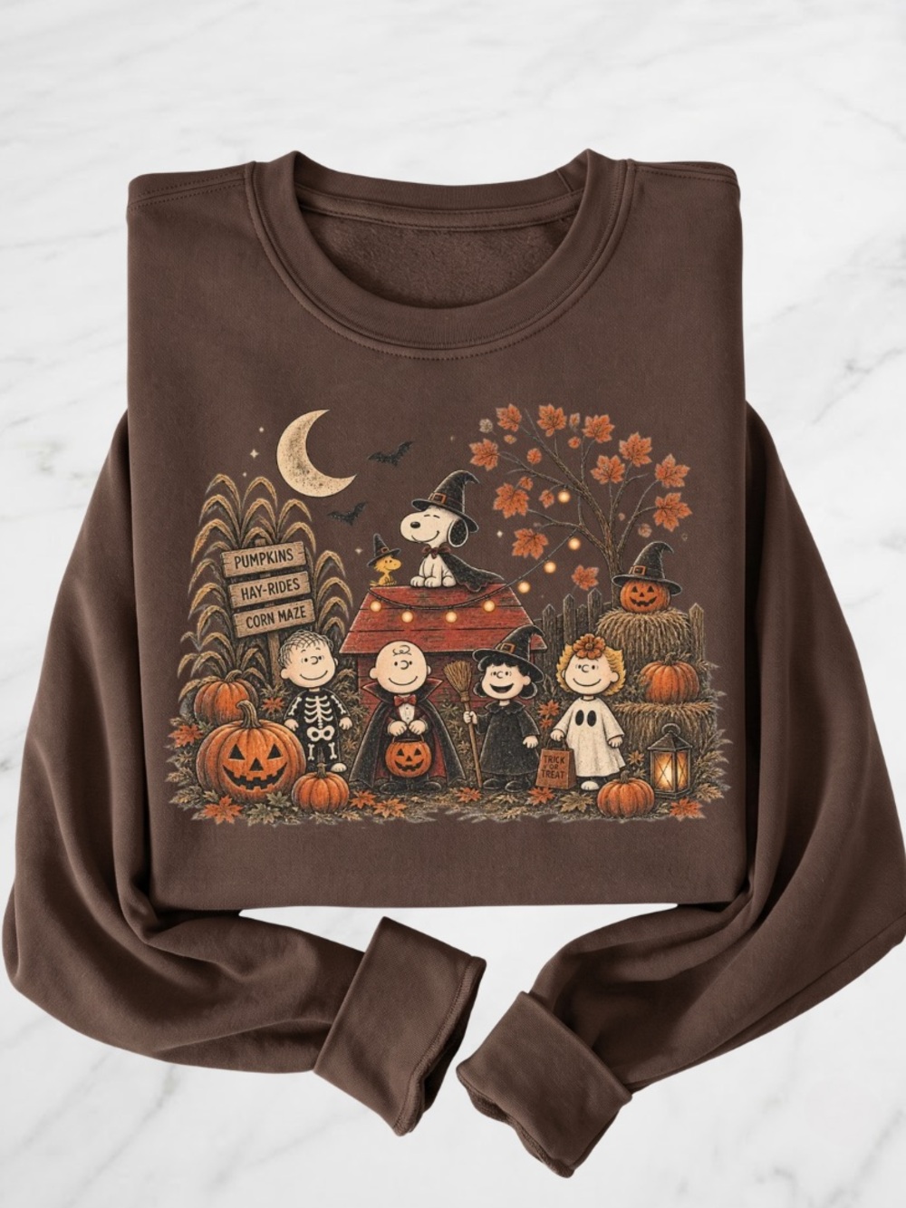 Gildan Brown Vintage Halloween Graphic Sweatshirt